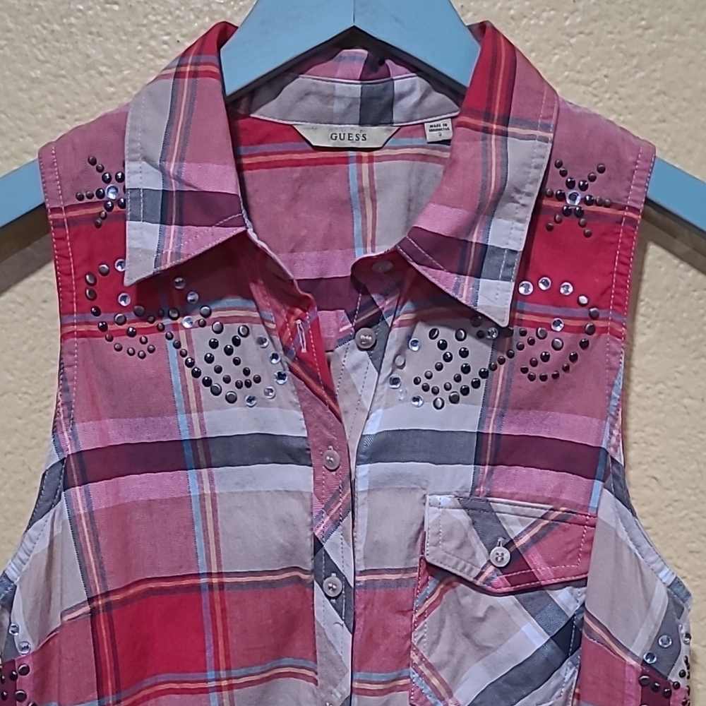 Guess Red Plaid Button Down Shirt